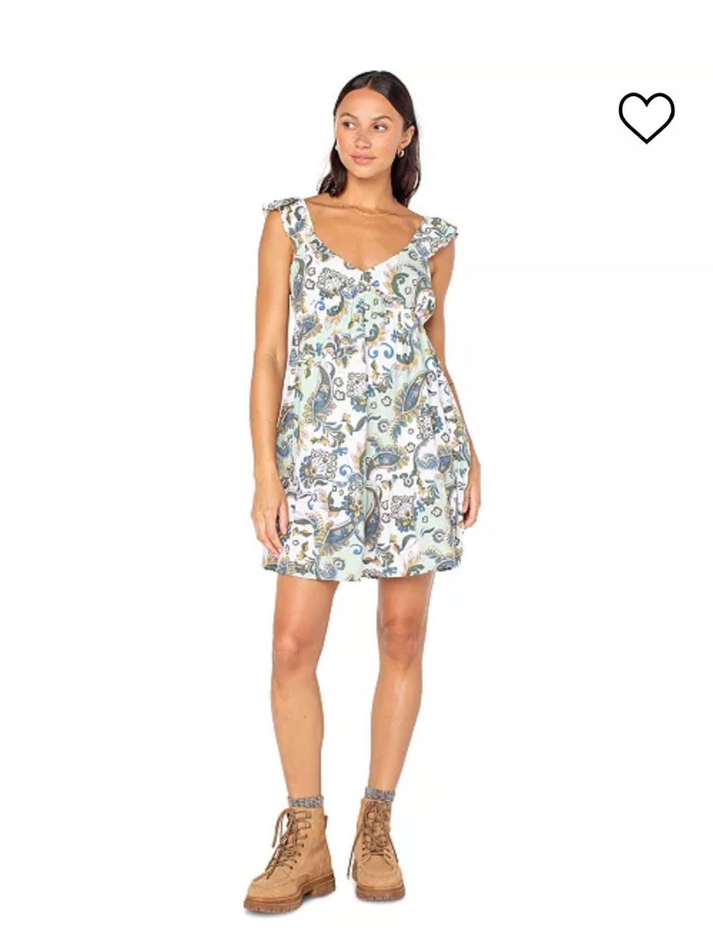 Roxy Palmy Days Mint Paisley V-Neck Ruffle Sleeve Mini Dress. Size Large - Picture 3 of 16